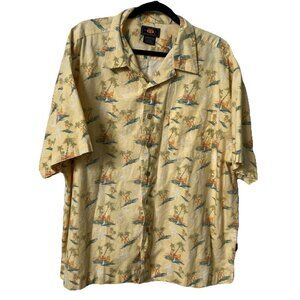Route 66 Hawaiian Shirt Mens XL Tropical Island Resort Wear‎ Camp Cotton Yellow